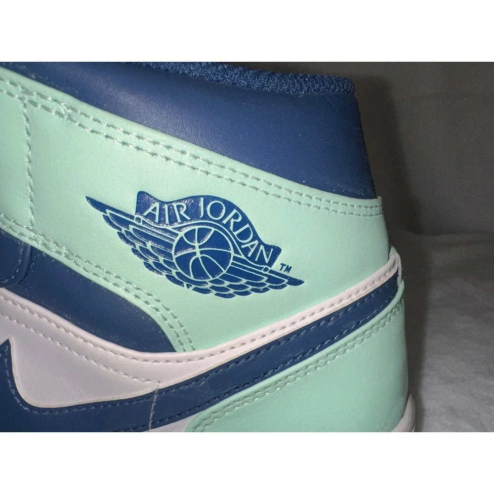Air Jordan 1 Mid Blue Mint Navy White Sneakers 554724-413 Mens 10.5